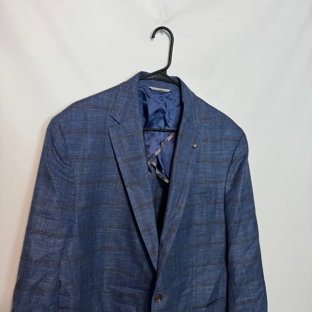 Jack Victor Hampton Loro Piana Sport Coat Mens 48R Blue Plaid Wool Silk Linen